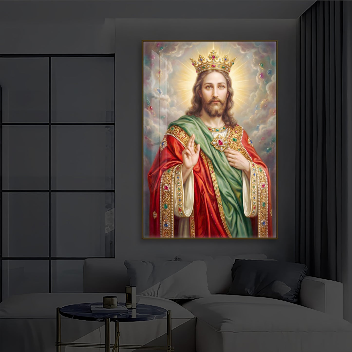 Christ The King Jesus Modern Luxury Backlight Vertical Wall Art