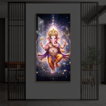 Shree Ganesha's Celestial Embrace Modern Luxury Backlight Vertical Wall Art