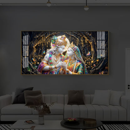 Spiritual Moonlight Radha Krishna Modern Luxury Backlight Horizontal Wall Art