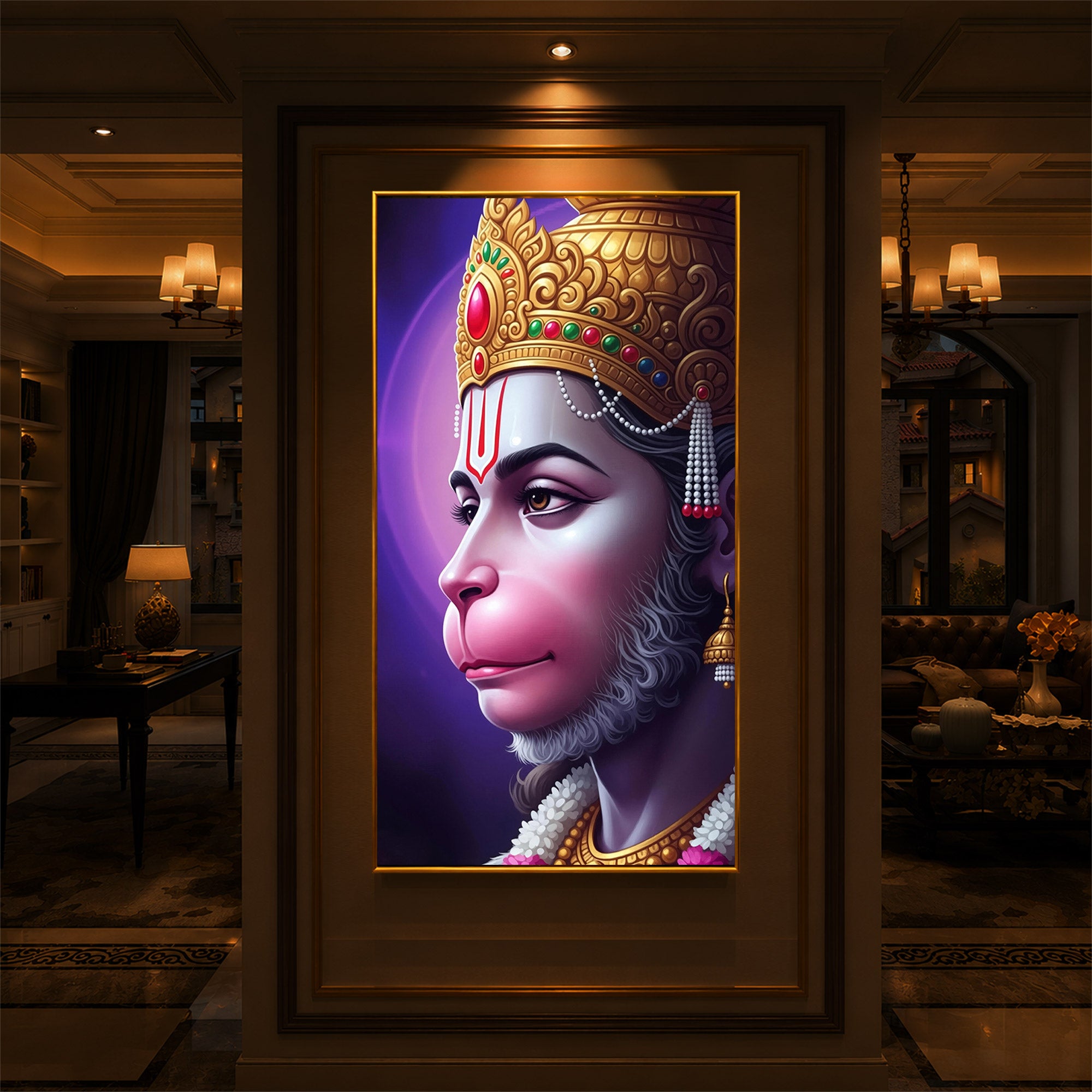 Jai Shri Hanuman Modern Luxury Backlight Vertical Wall Art