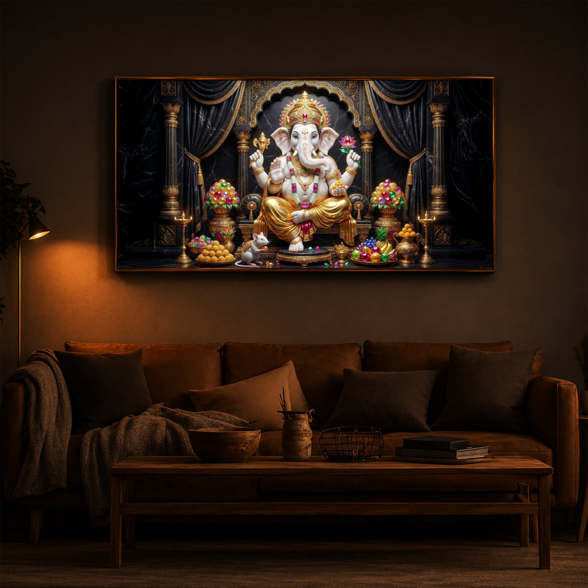 Hindu Deity Lord Ganesha Modern Luxury Backlight Horizontal Wall Art