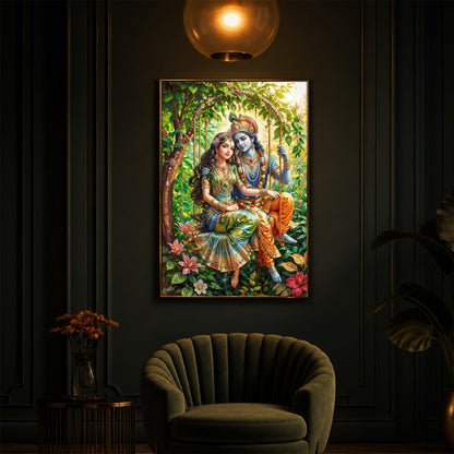 Radha Krishna Modern Luxury Backlight Vertical Wall Art