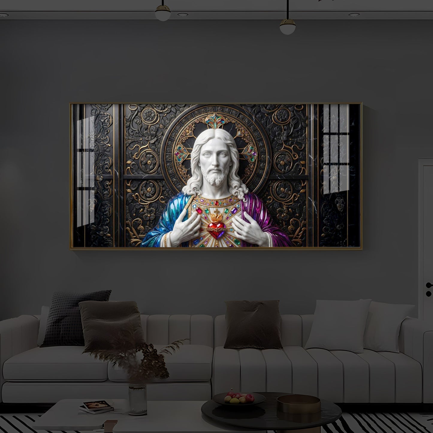 Sacred Heart Of Jesus Modern Luxury Backlight Horizontal Wall Art