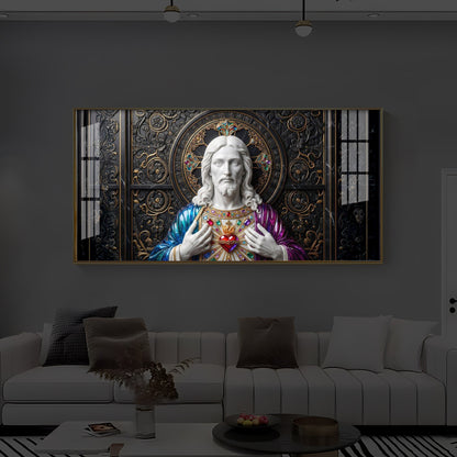 Sacred Heart Of Jesus Modern Luxury Backlight Horizontal Wall Art