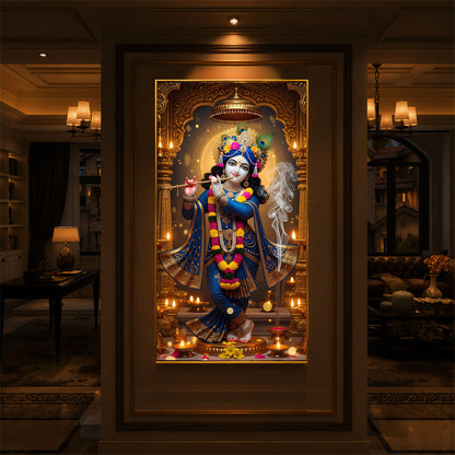 Lord Krishna Ji Modern Luxury Backlight Vertical Wall Art