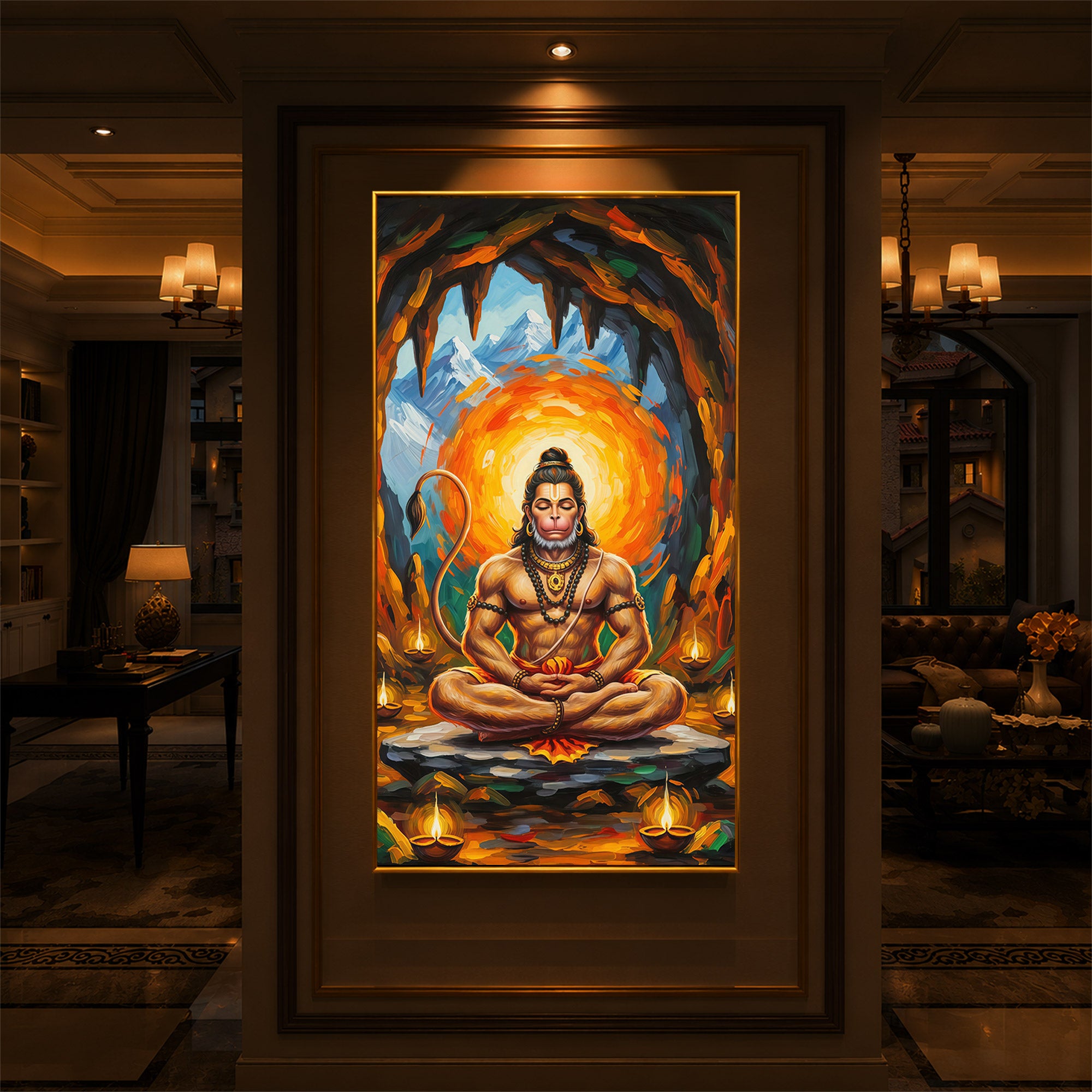 Lord Hanuman Ji Modern Luxury Backlight Vertical Wall Art