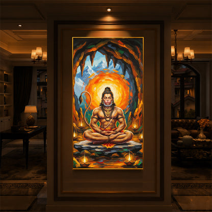 Lord Hanuman Ji Modern Luxury Backlight Vertical Wall Art