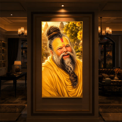 Shri Premanand Ji Maharaj Modern Luxury Backlight Vertical Wall Art