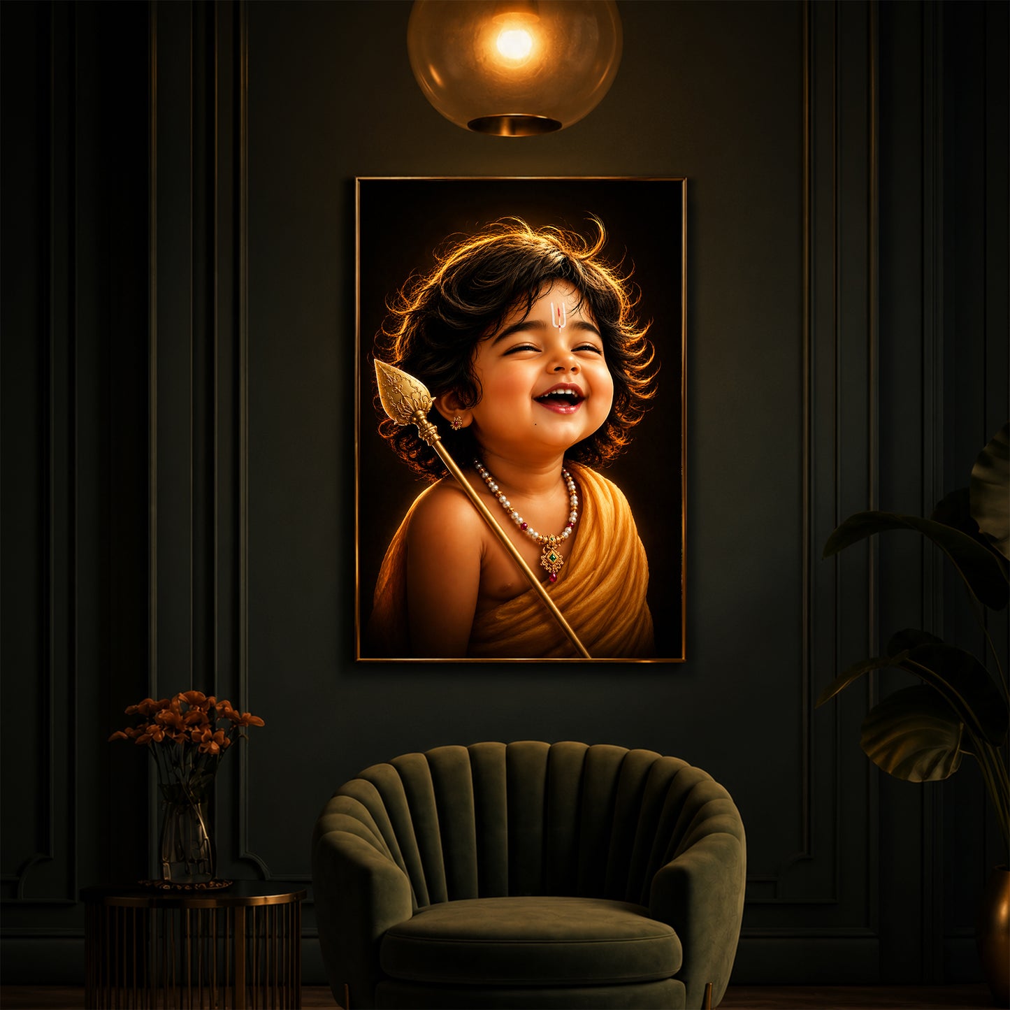 Child Lord Murugan Modern Luxury Backlight Vertical Wall Art