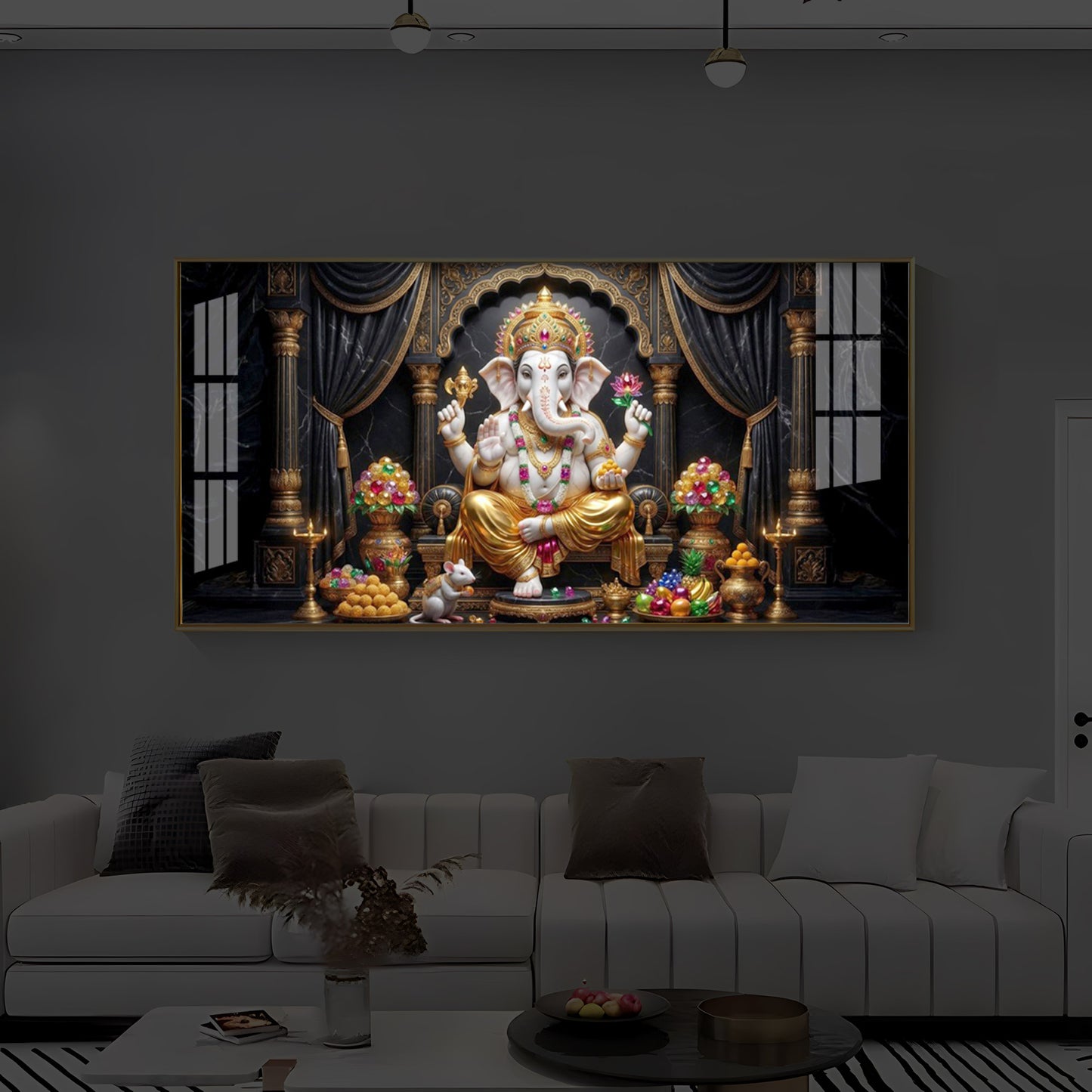 Hindu Deity Lord Ganesha Modern Luxury Backlight Horizontal Wall Art