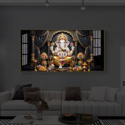 Hindu Deity Lord Ganesha Modern Luxury Backlight Horizontal Wall Art