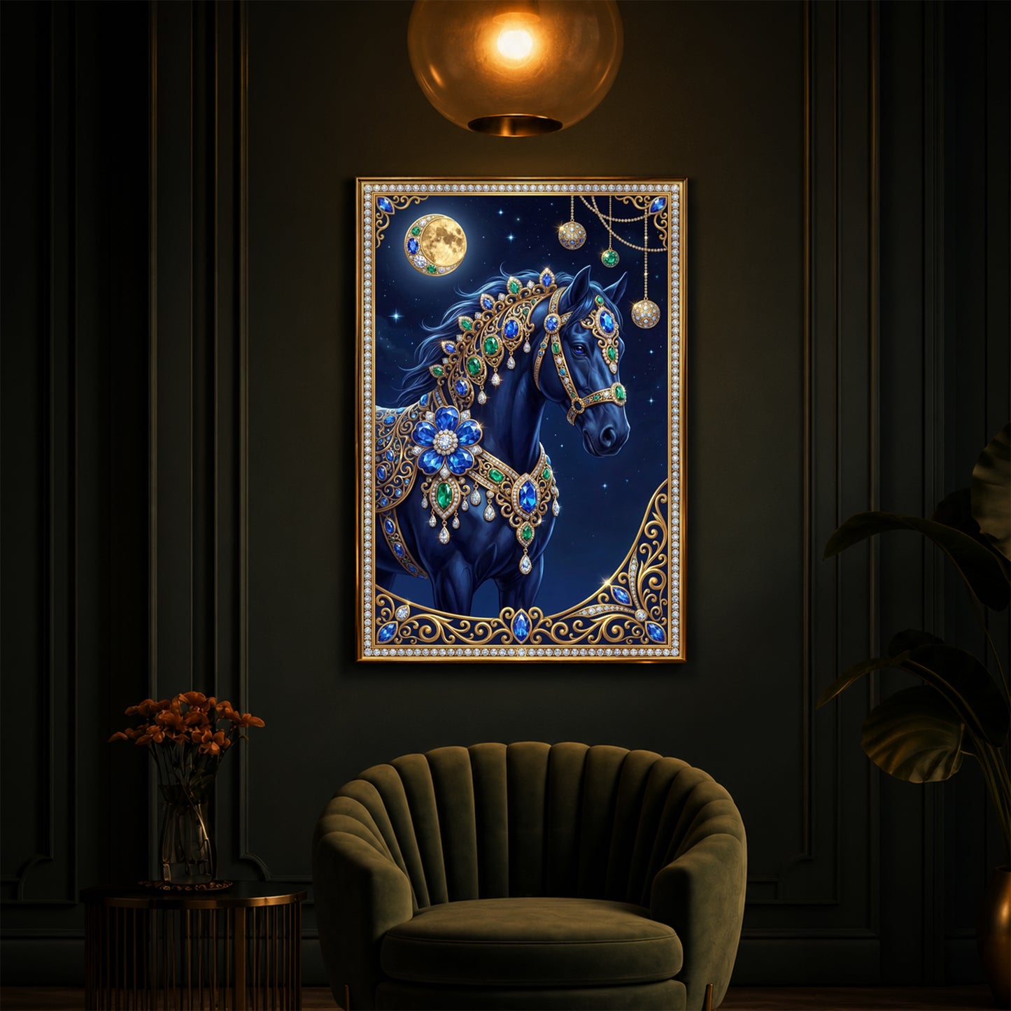 Black Horse Modern Luxury Backlight Vertical Wall Art