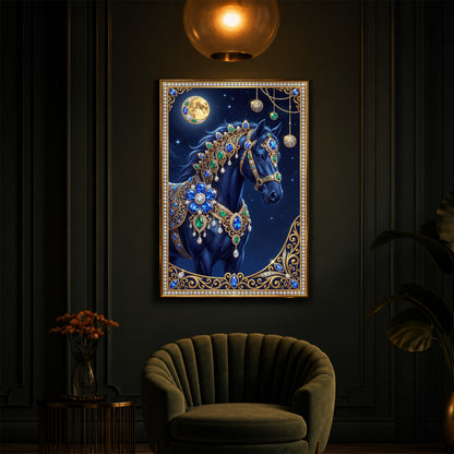 Black Horse Modern Luxury Backlight Vertical Wall Art