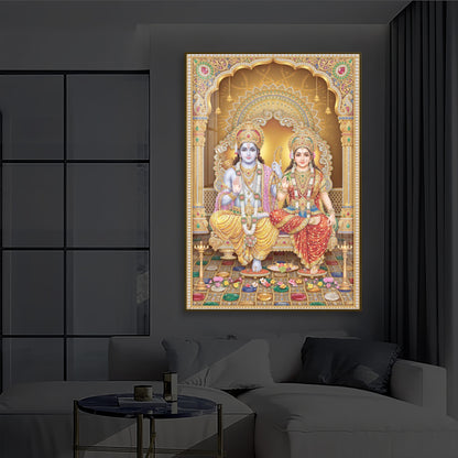 Lord Rama and Goddess Sita Modern Luxury Backlight Vertical Wall Art