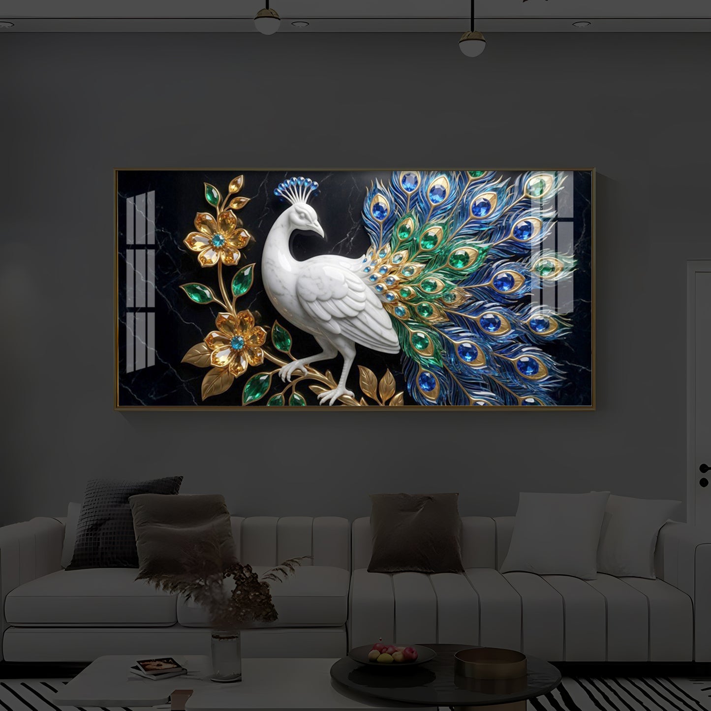 Peacock Modern Luxury Backlight Horizontal Wall Art