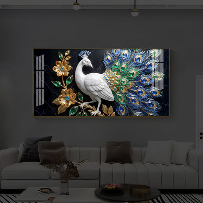 Peacock Modern Luxury Backlight Horizontal Wall Art