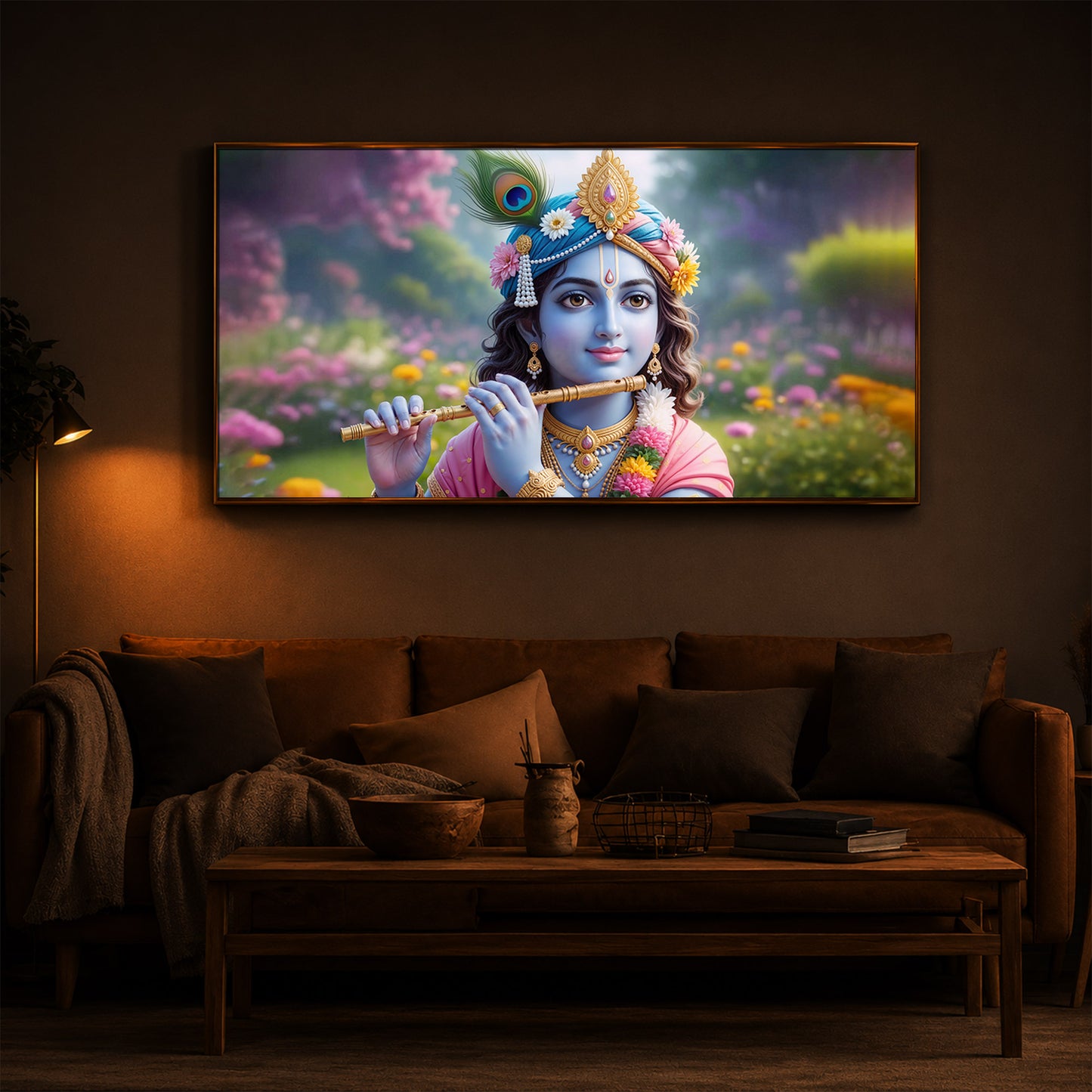 Krishna Ji Modern Luxury Backlight Horizontal Wall Art