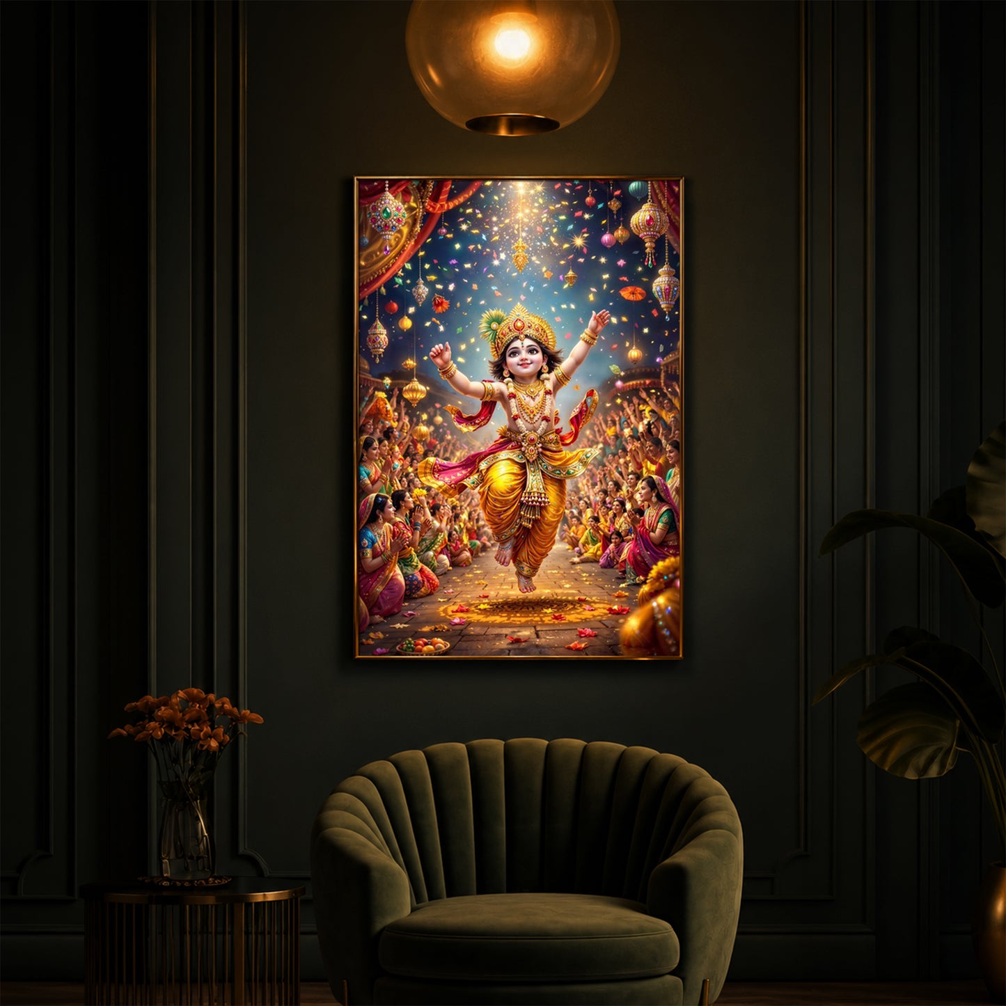 Krishna Janmashtami Modern Luxury Backlight Vertical Wall Art