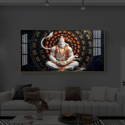 Lord Hanuman Sitting In A Meditative Modern Luxury Backlight Horizontal Wall Art