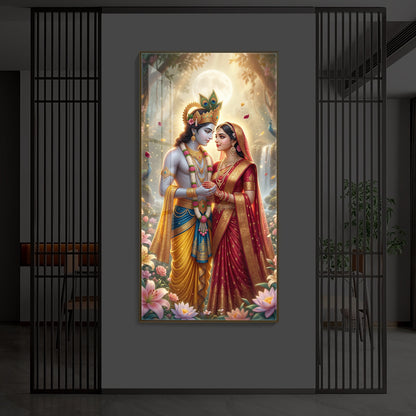Loving Radha Krishna Ji Modern Luxury Backlight Vertical Wall Art