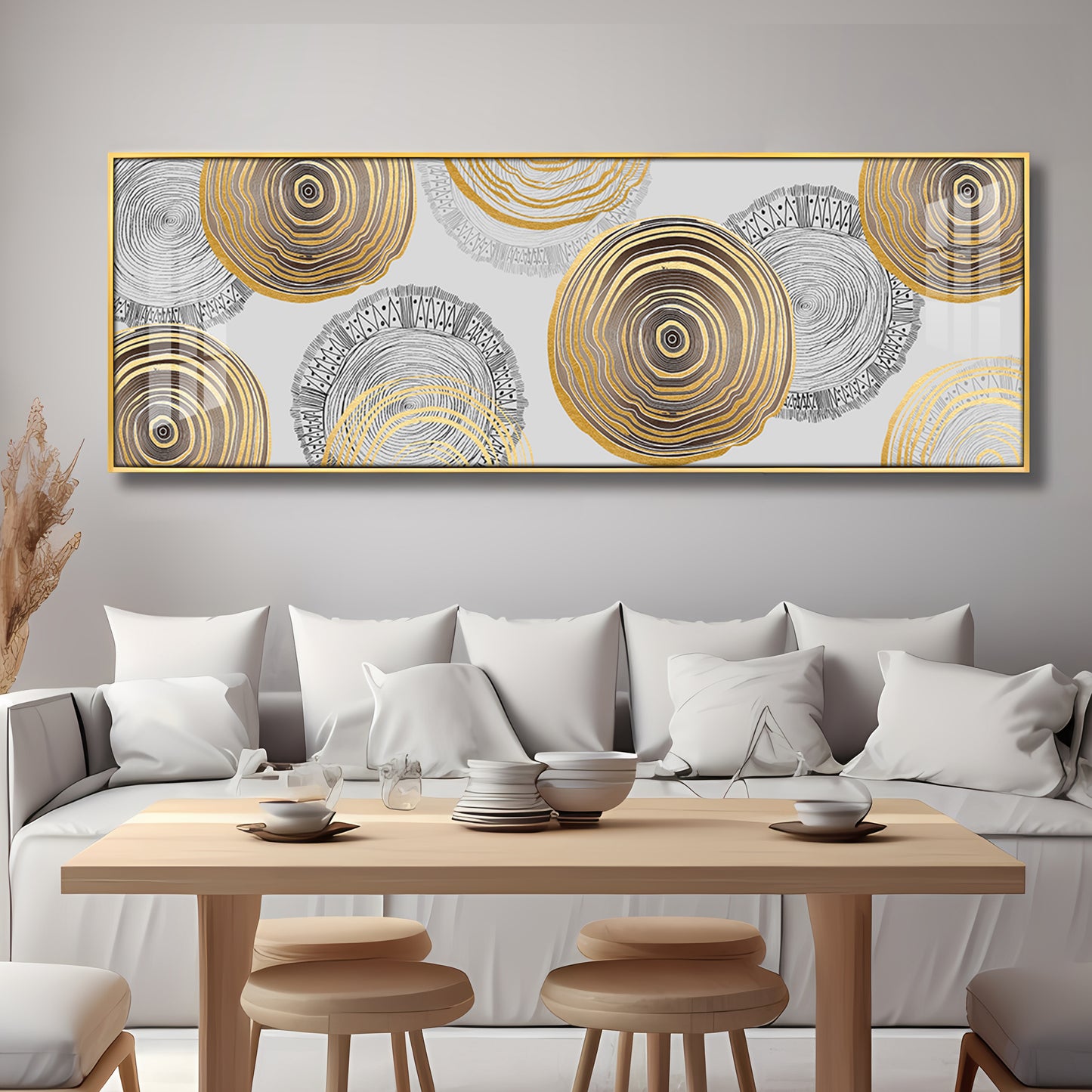 Elegant Gold and Black Rings Premium Acrylic Horizontal Wall Art