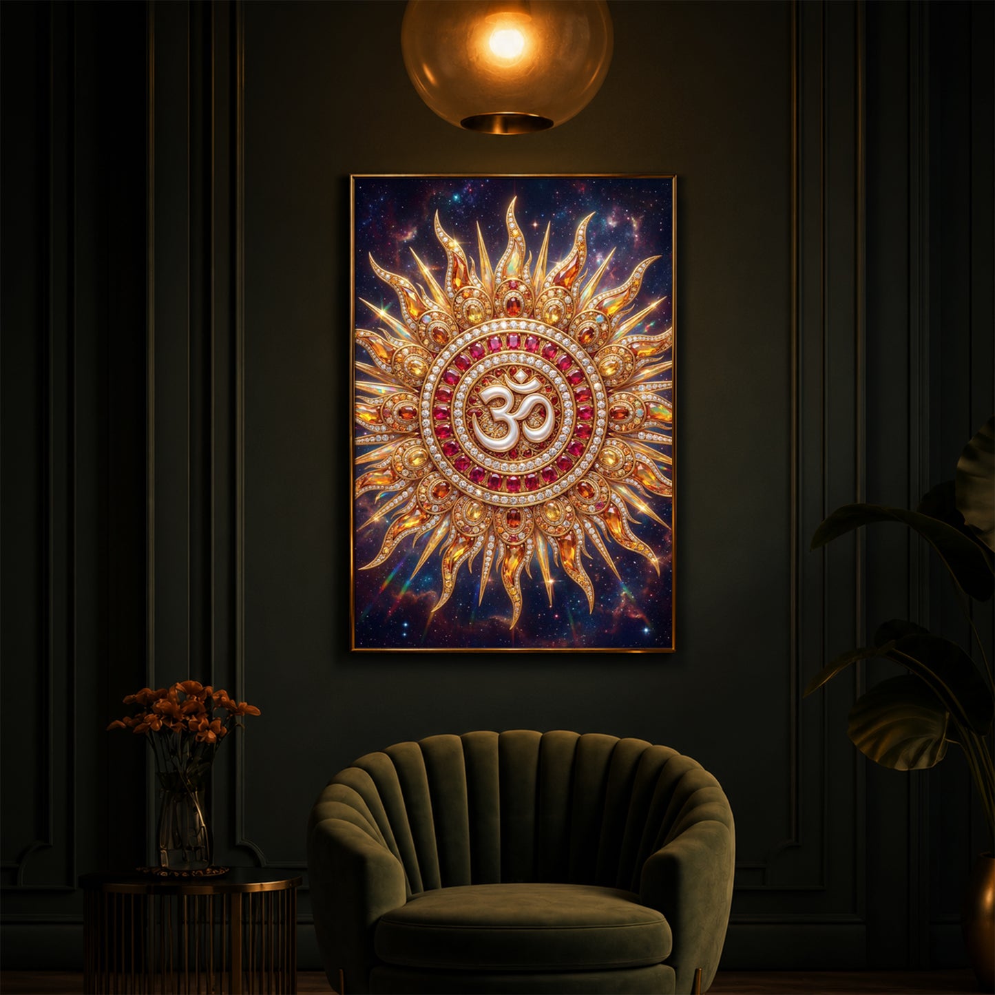 Spiritual White Om Modern Luxury Backlight Vertical Wall Art