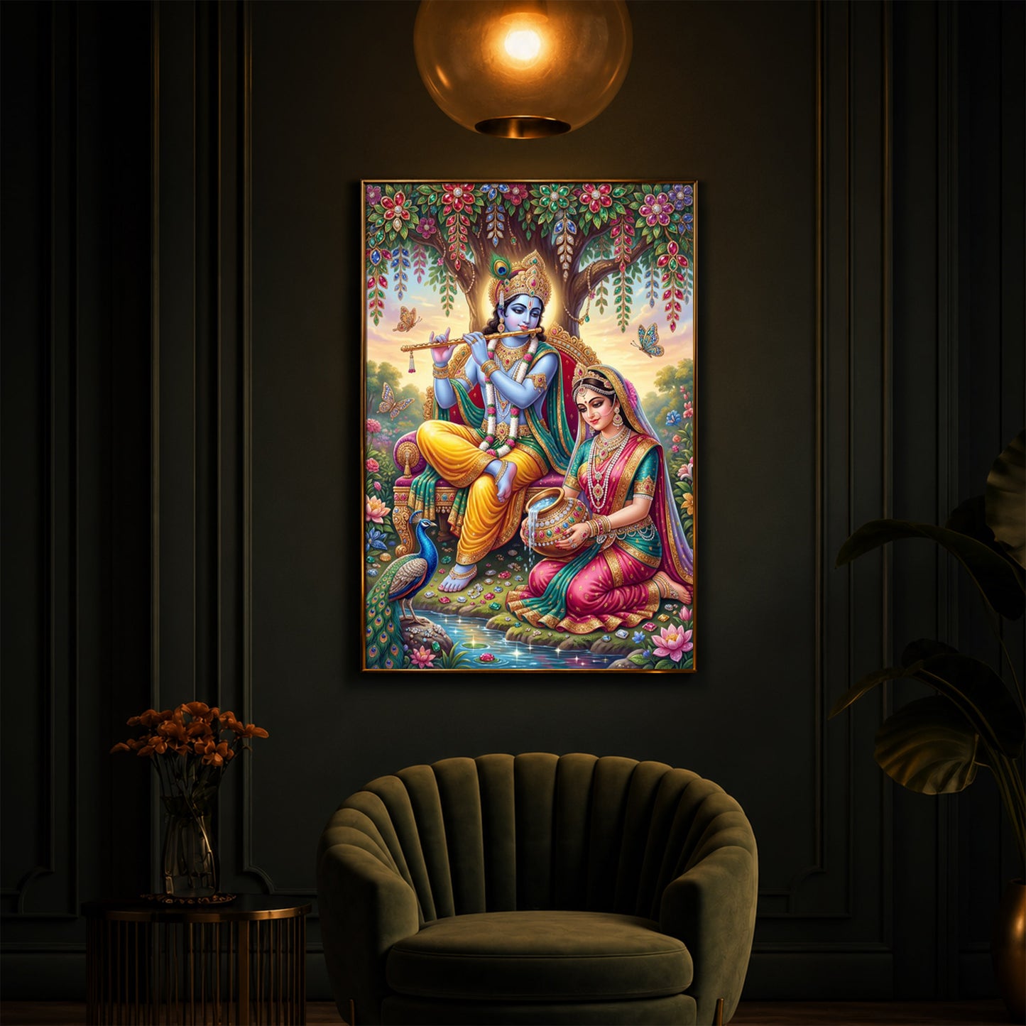 Krishna’s Flute with Radha’s Devotion Modern Luxury Backlight Vertical Wall Art