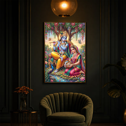 Krishna’s Flute with Radha’s Devotion Modern Luxury Backlight Vertical Wall Art