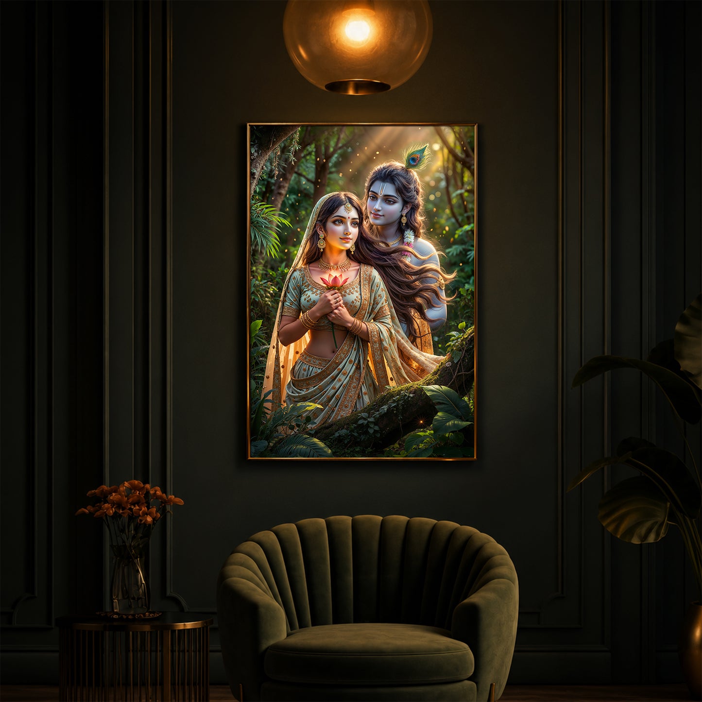 Radha Krishna Ji Modern Luxury Backlight Vertical Wall Art