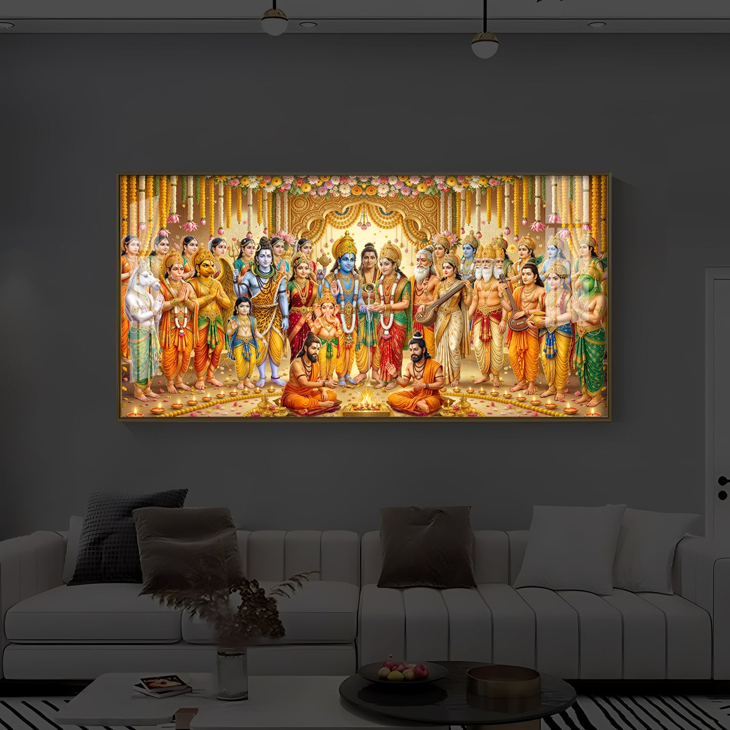 Divine Depiction of Shrinivasa Kalyanam Modern Luxury Backlight Horizontal Wall Art