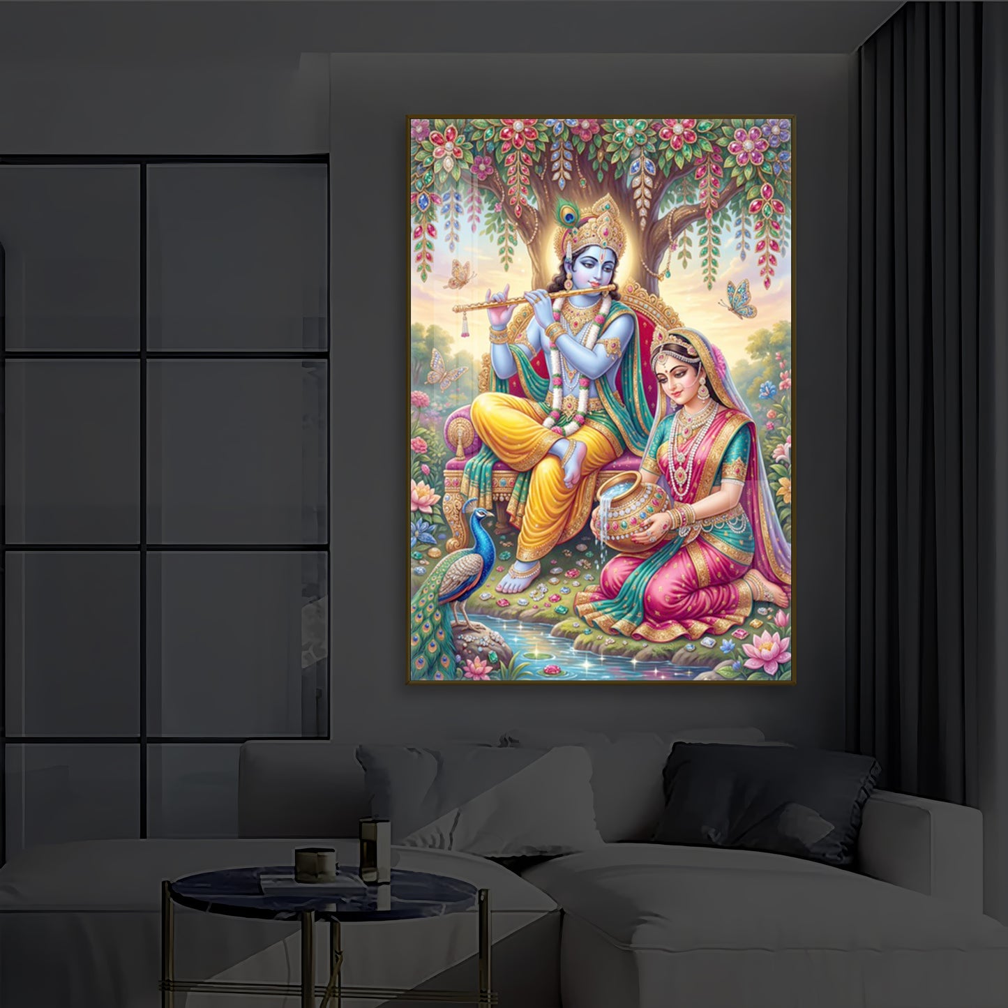 Krishna’s Flute with Radha’s Devotion Modern Luxury Backlight Vertical Wall Art