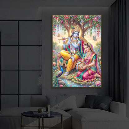 Krishna’s Flute with Radha’s Devotion Modern Luxury Backlight Vertical Wall Art