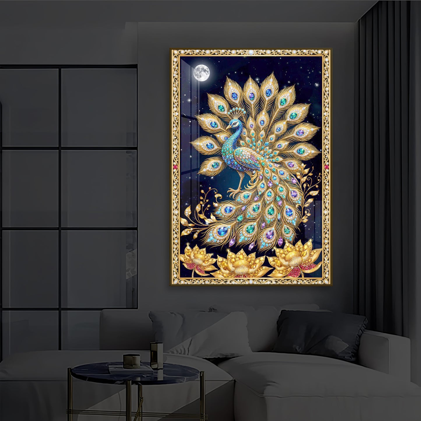 Majestic Vastu Peacock Modern Luxury Backlight Vertical Wall Art