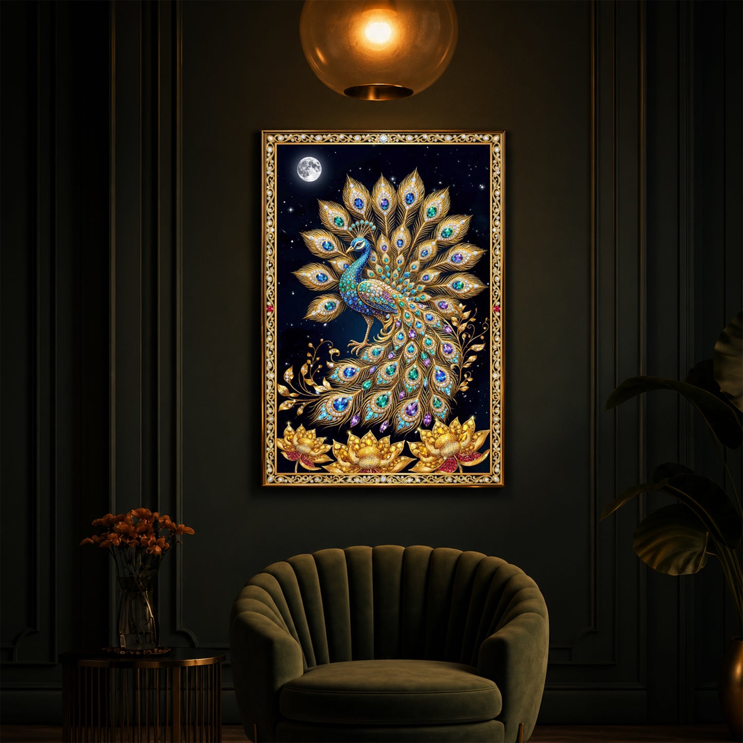 Majestic Vastu Peacock Modern Luxury Backlight Vertical Wall Art