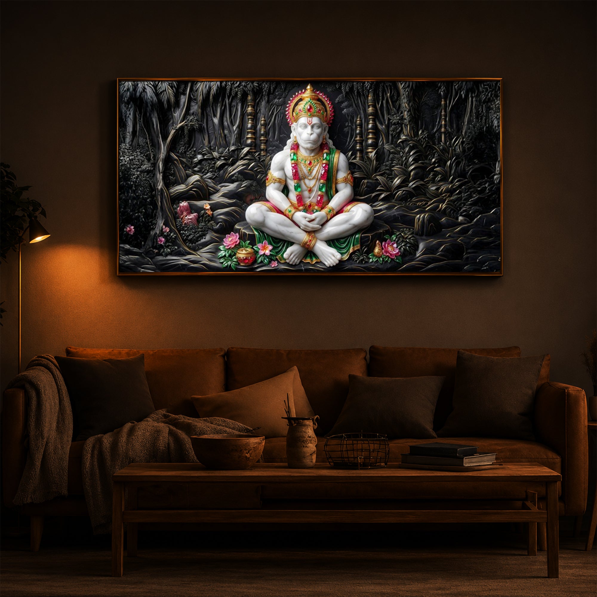 Lord Hanuman Modern Luxury Backlight Horizontal Wall Art