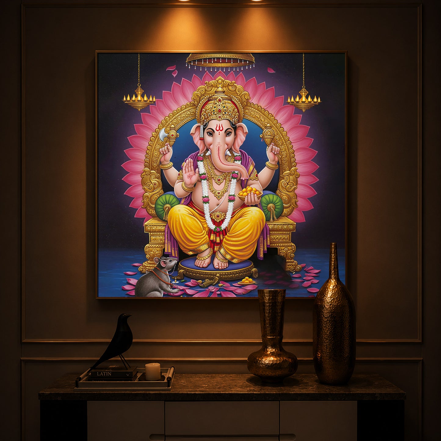 Divine Ganesh JI Modern Luxury Backlight Square Wall Art