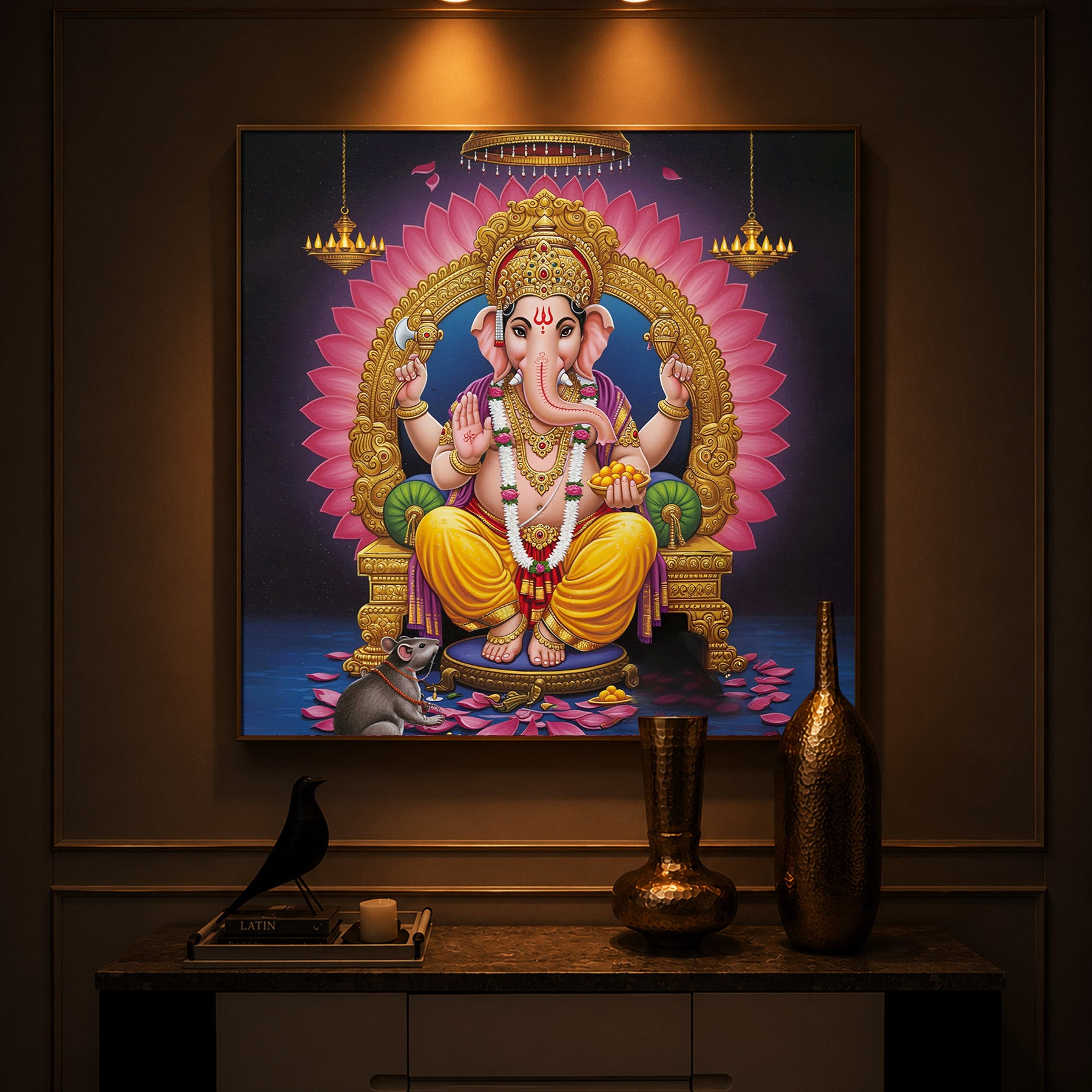 Divine Ganesh JI Modern Luxury Backlight Square Wall Art