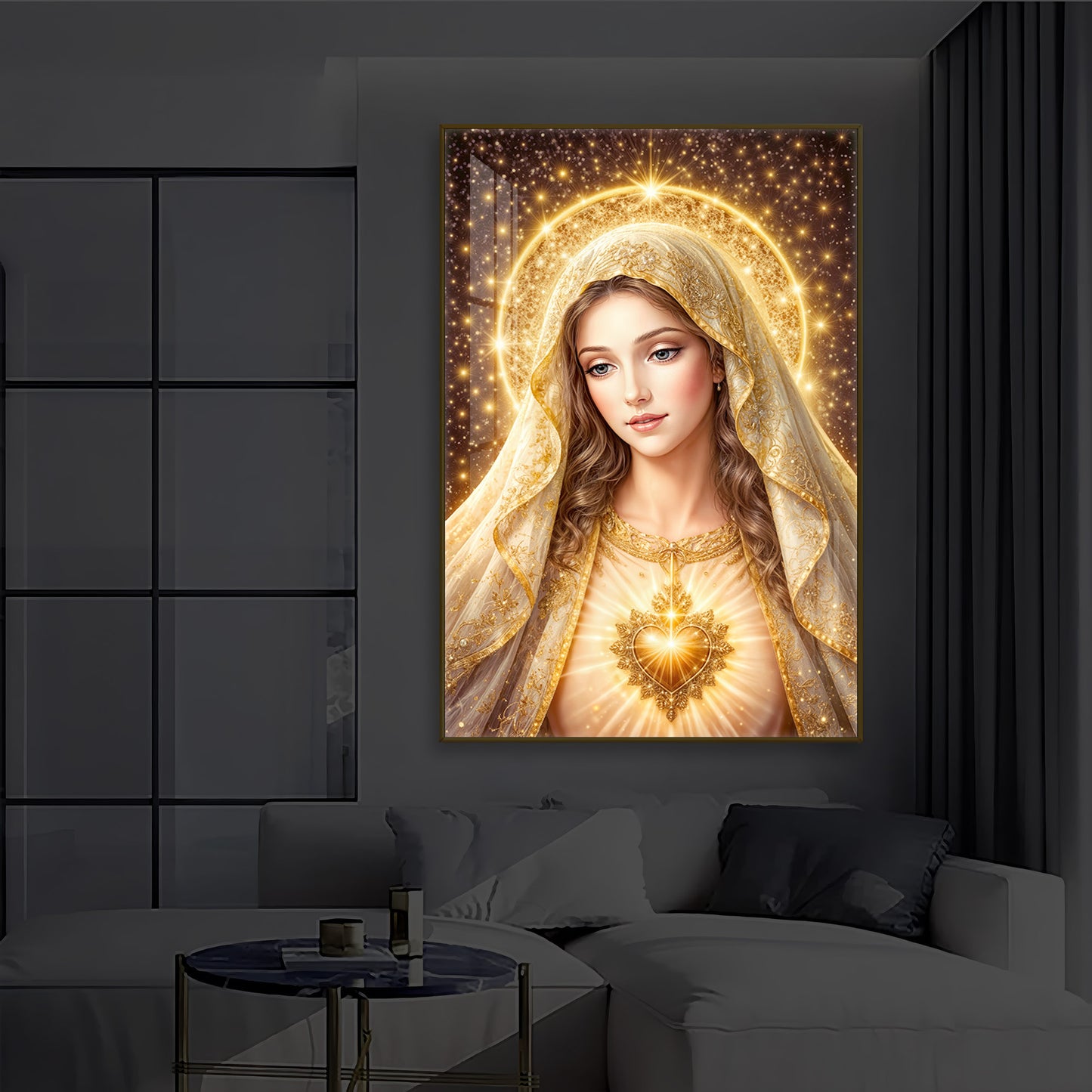 Virgin Mary Modern Luxury Backlight Vertical Wall Art