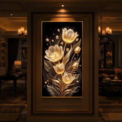 Golden Luminous Tulip Modern Luxury Backlight Vertical Wall Art