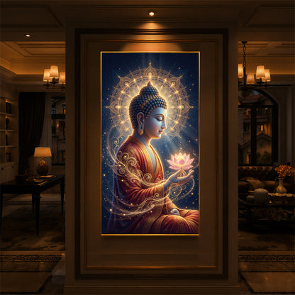 Depiction Of Buddha Modern Luxury Backlight Vertical Wall Art