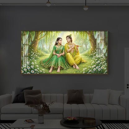 Divine Love Radhe Krishna Modern Luxury Backlight Horizontal Wall Art
