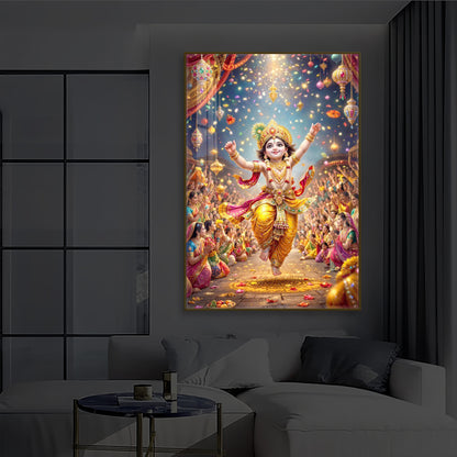 Krishna Janmashtami Modern Luxury Backlight Vertical Wall Art