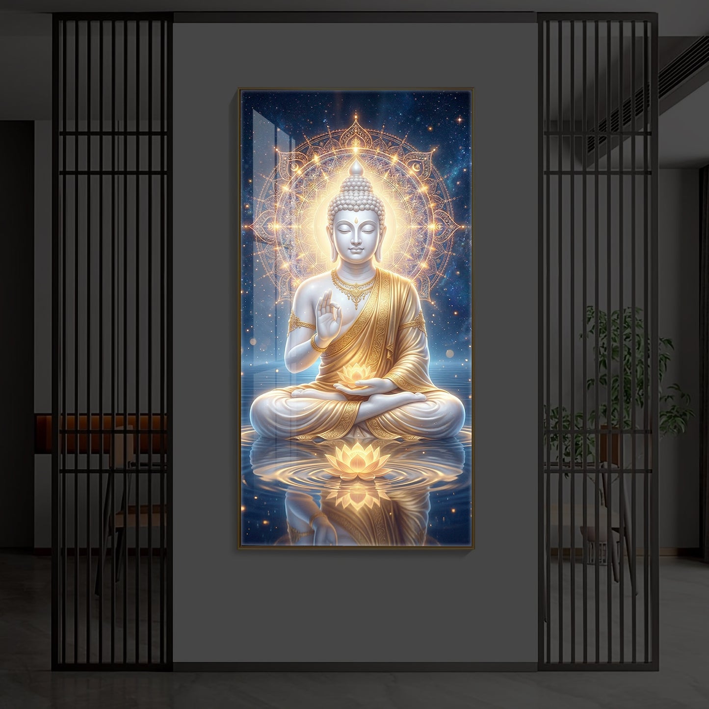 Blessings Of Buddha Modern Luxury Backlight Vertical Wall Art