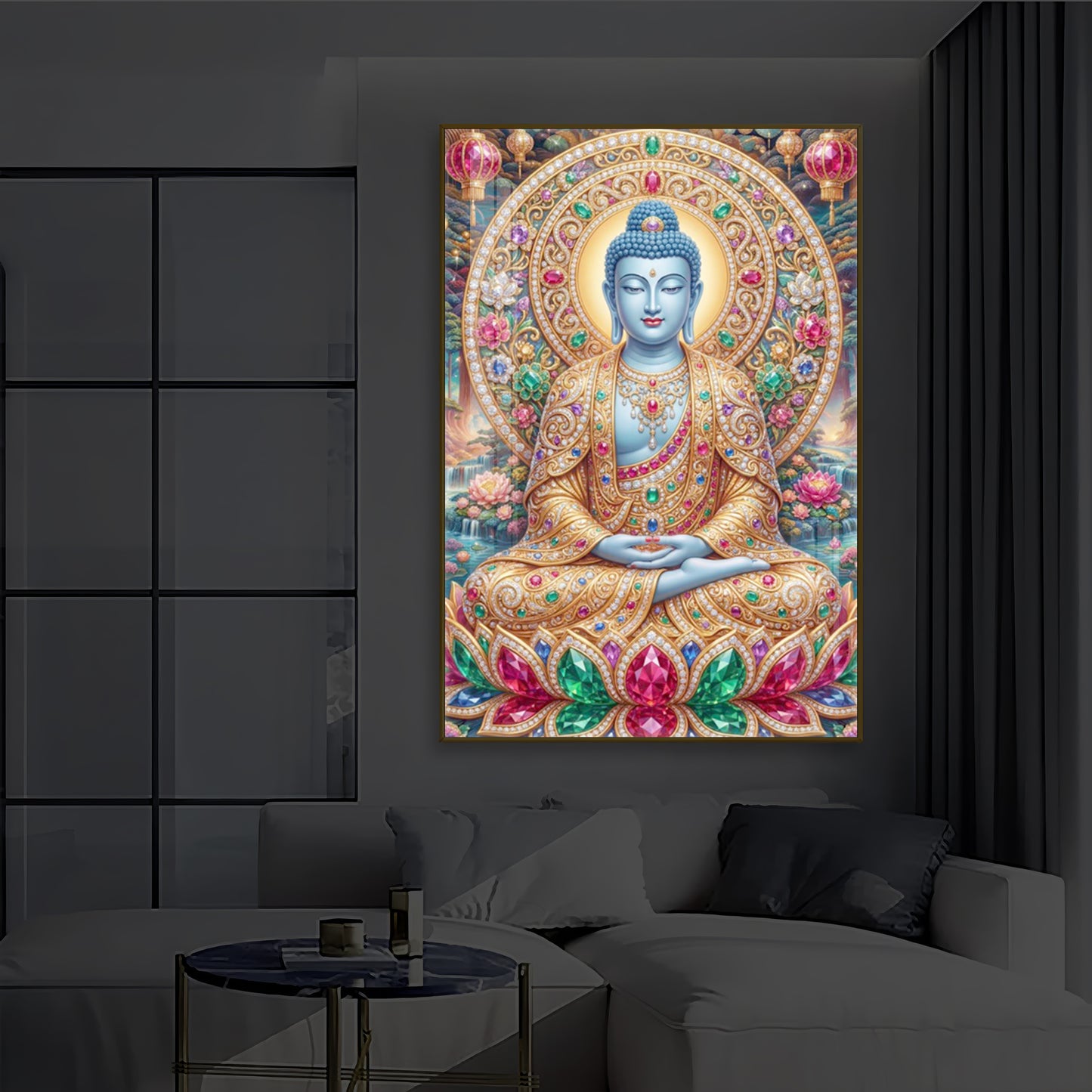 Buddha Blessing Modern Luxury Backlight Vertical Wall Art
