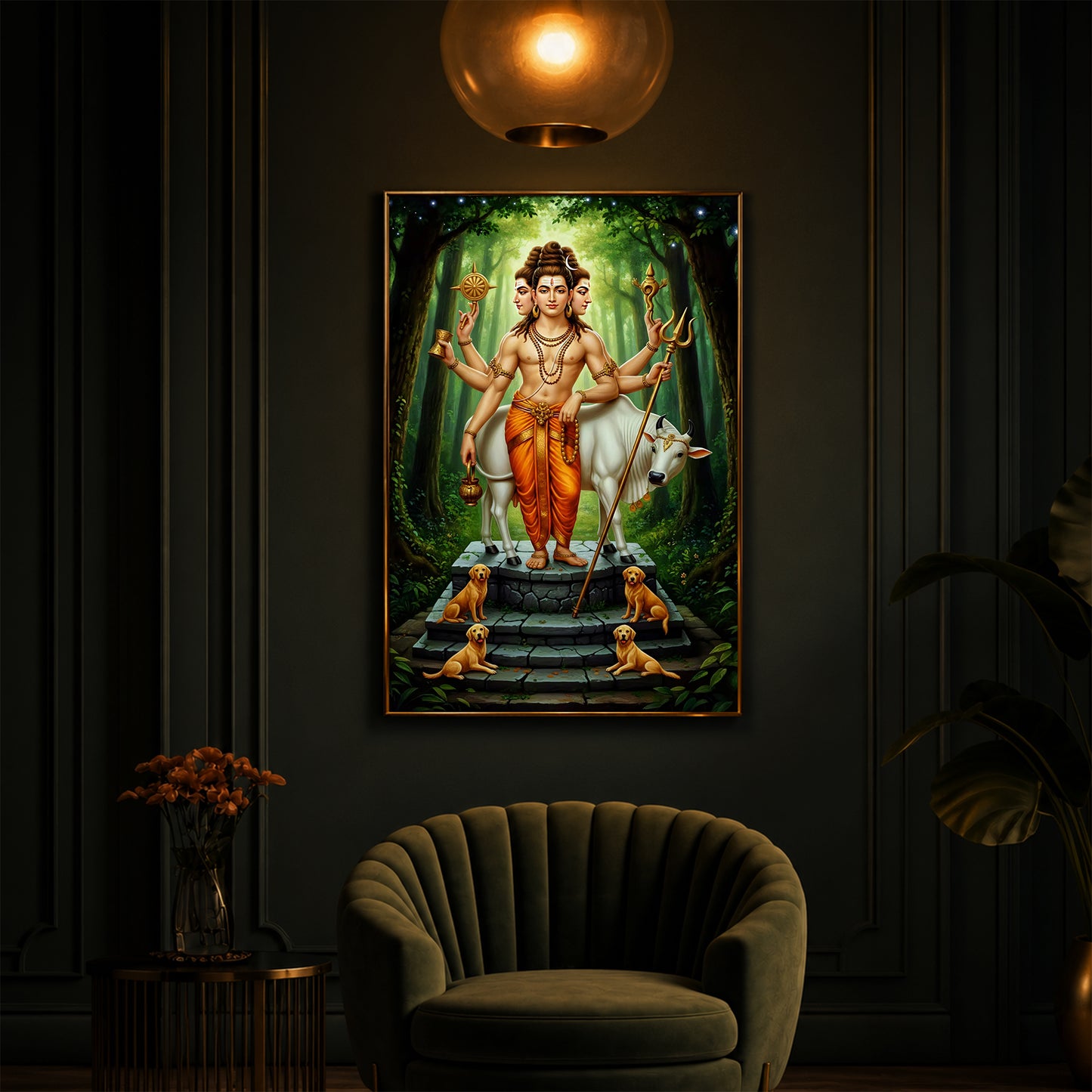 Jai Guru Dattatreya Modern Luxury Backlight Vertical Wall Art