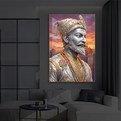 Maratha Shivaji Maharaj Modern Luxury Backlight Vertical Wall Art