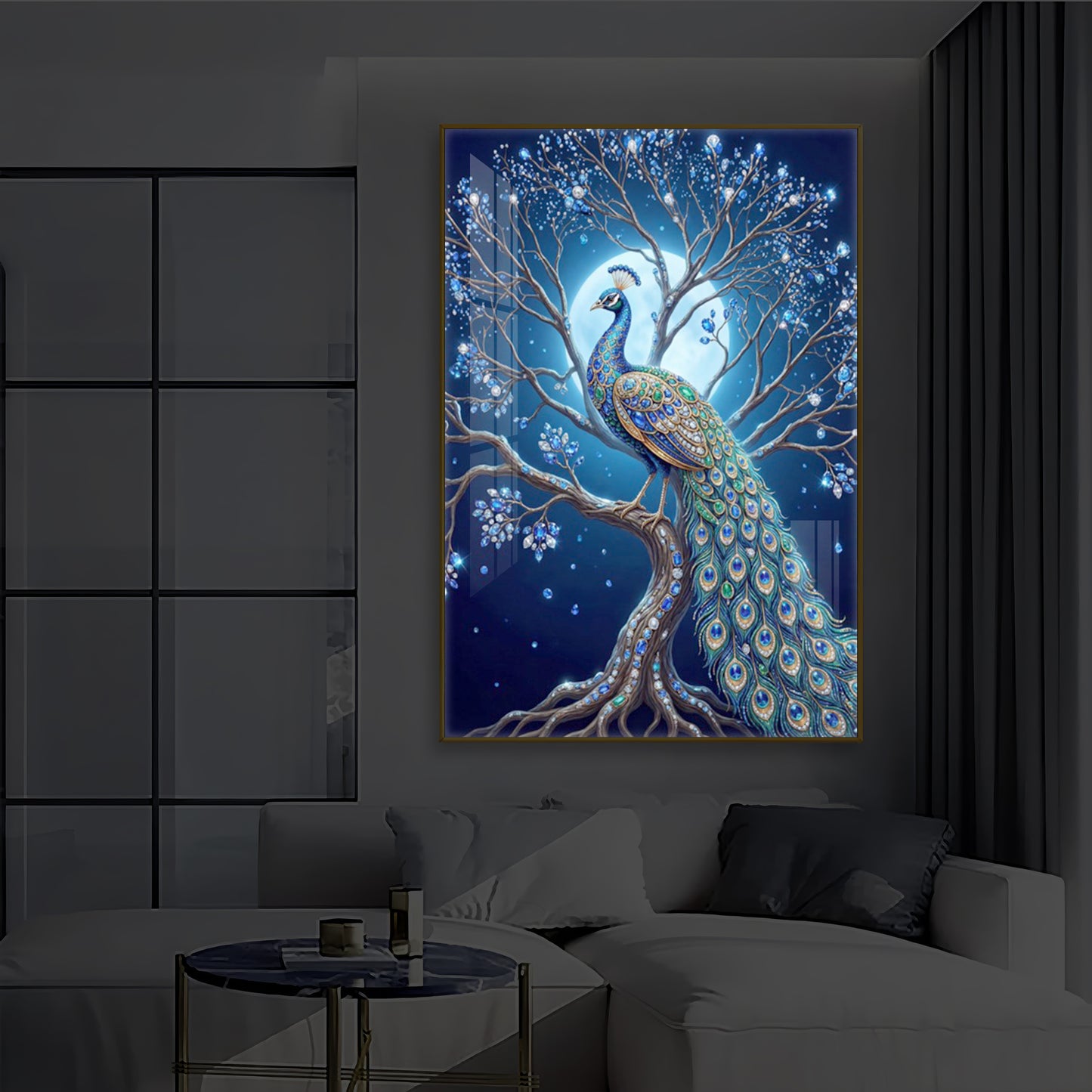 Blue Peacock Modern Luxury Backlight Vertical Wall Art
