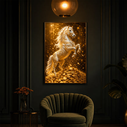 Majestic Golden Horse Modern Luxury Backlight Vertical Wall Art