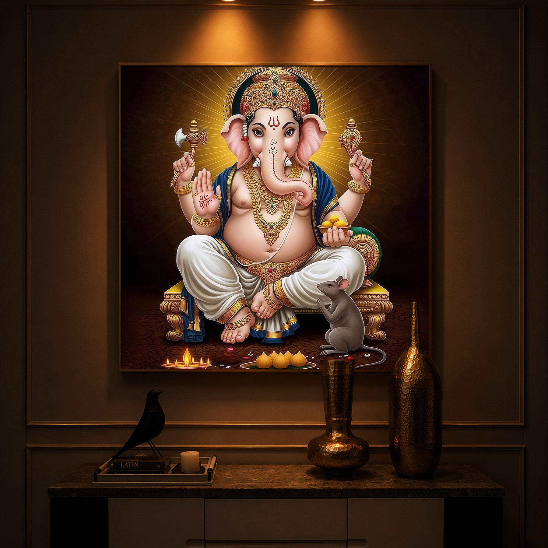 Shree Ganesh Modern Luxury Backlight Square Wall Art