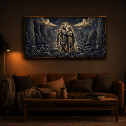 Depiction Of Radha Krishna Modern Luxury Backlight Horizontal Wall Art